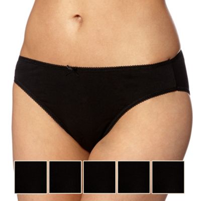 Pack of five cotton black plain high leg briefs